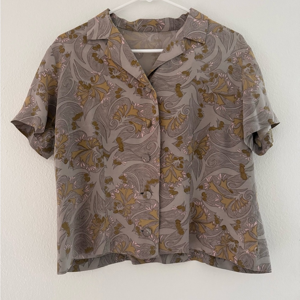 Vintage Japanese Floral Patterned Cropped Blouse